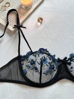 💖China Transparent Bra & Panty Set- Black (Blue Flower) - Image 3