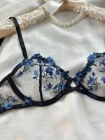 💖China Transparent Bra & Panty Set- Black (Blue Flower) - Image 4