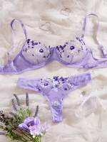 💖China Transparent Bra & Panty Set- Purple