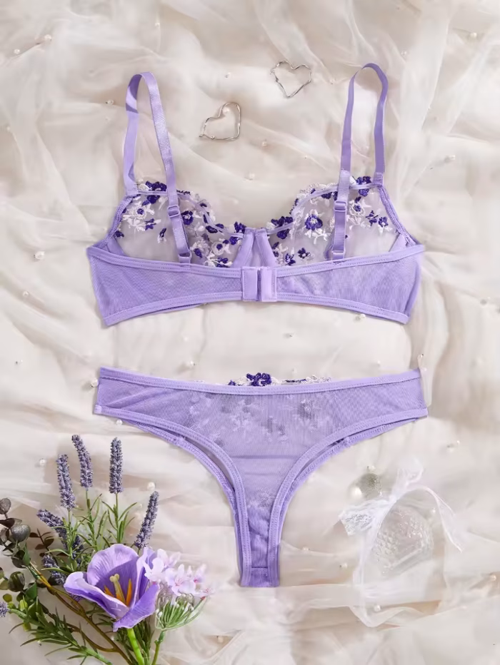 💖China Transparent Bra & Panty Set- Purple - Image 2