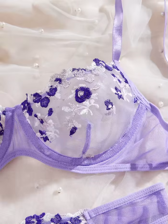 💖China Transparent Bra & Panty Set- Purple - Image 3