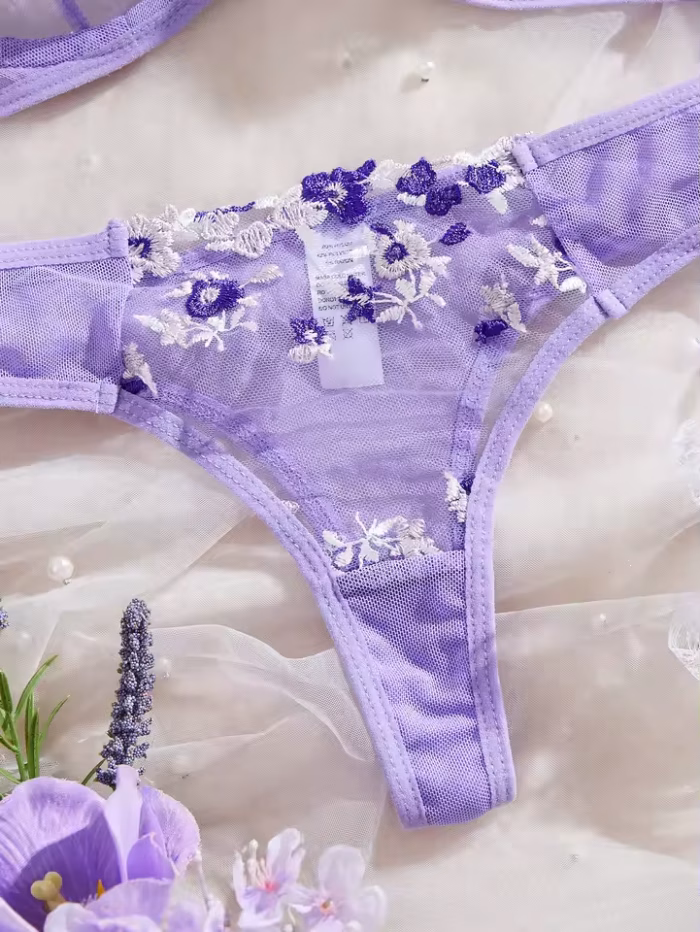 💖China Transparent Bra & Panty Set- Purple - Image 4
