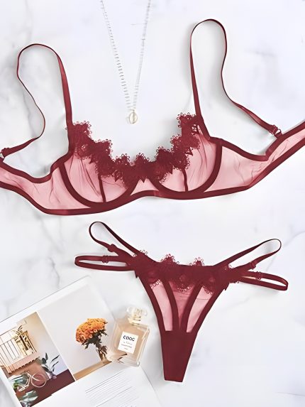 China Imported Lace Bra-Panty Set- Red