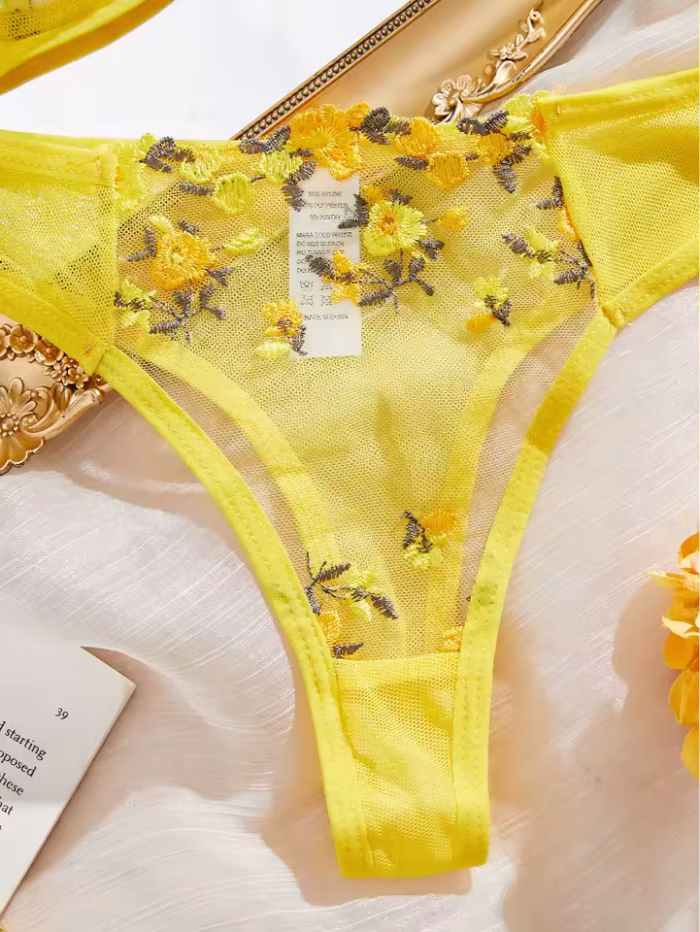 💖China Transparent Bra & Panty Set- Yellow - Image 4