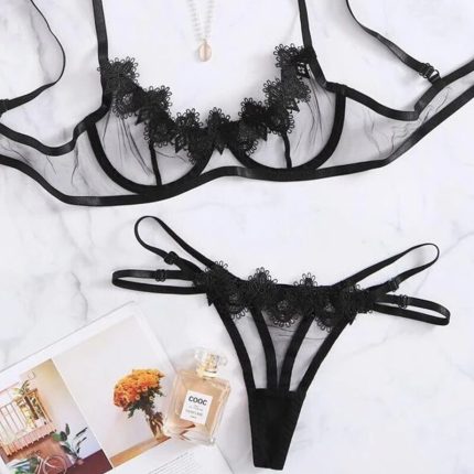 China Imported Lace Bra-Panty Set- Black