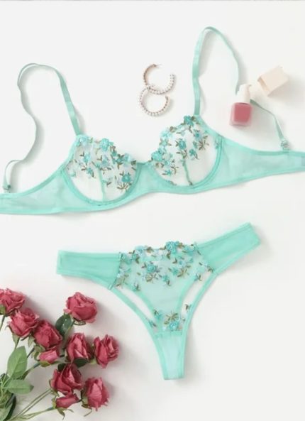 💖China Transparent Bra & Panty Set- Sky Blue