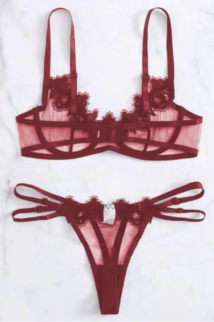 China Imported Lace Bra-Panty Set- Red - Image 2