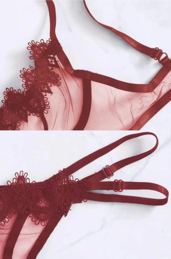 China Imported Lace Bra-Panty Set- Red - Image 3