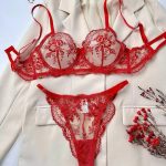 💖China Luxury Embroidered Bra & Panty Set- Red