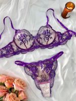 💖China Luxury Embroidered Bra & Panty Set- Purple