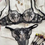 💖China Luxury Embroidered Bra & Panty Set- Black