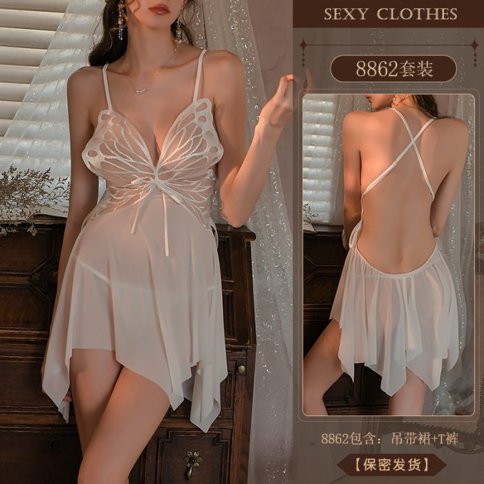 China Imported Luxury ButterFly Night Dress – White - Image 1