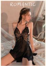 China Imported Luxury ButterFly Night Dress – Black - Image 4
