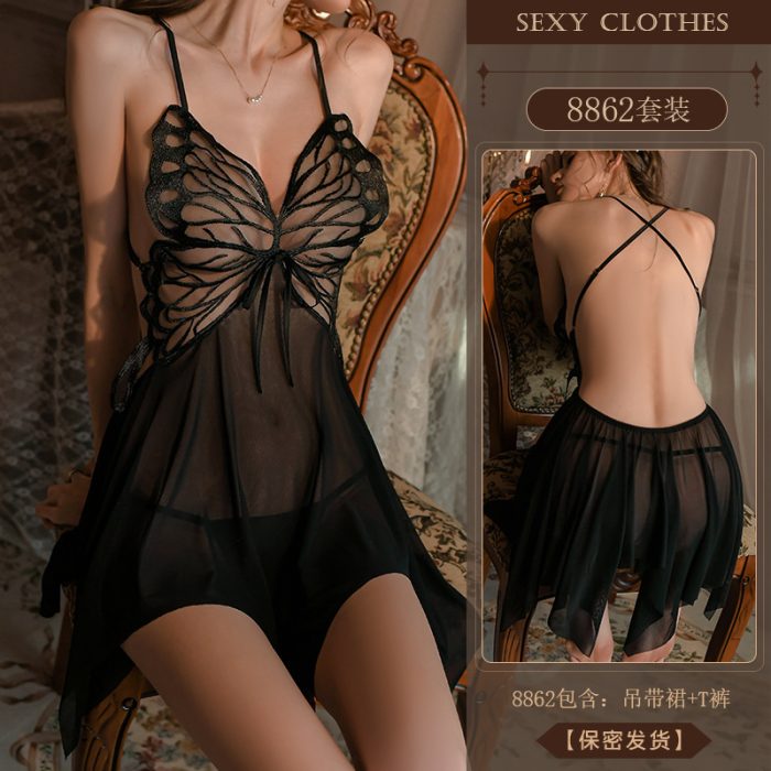 China Imported Luxury ButterFly Night Dress – Black - Image 1