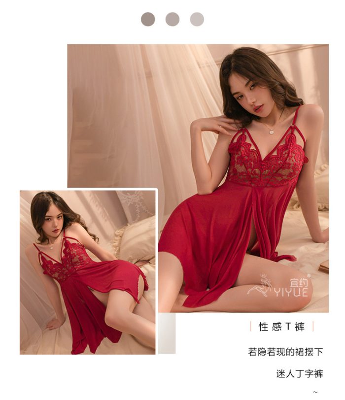 China Imported Luxury Love Night Dress – Red - Image 4