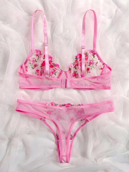 💖China Transparent Bra Panty Set-Baby Pink