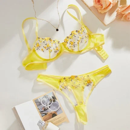 💖China Transparent Bra & Panty Set- Yellow