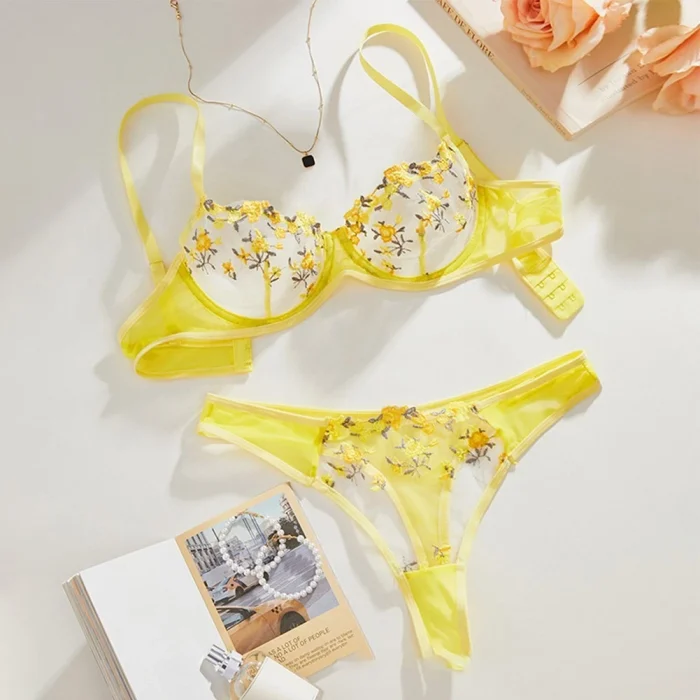 💖China Transparent Bra & Panty Set- Yellow - Image 1